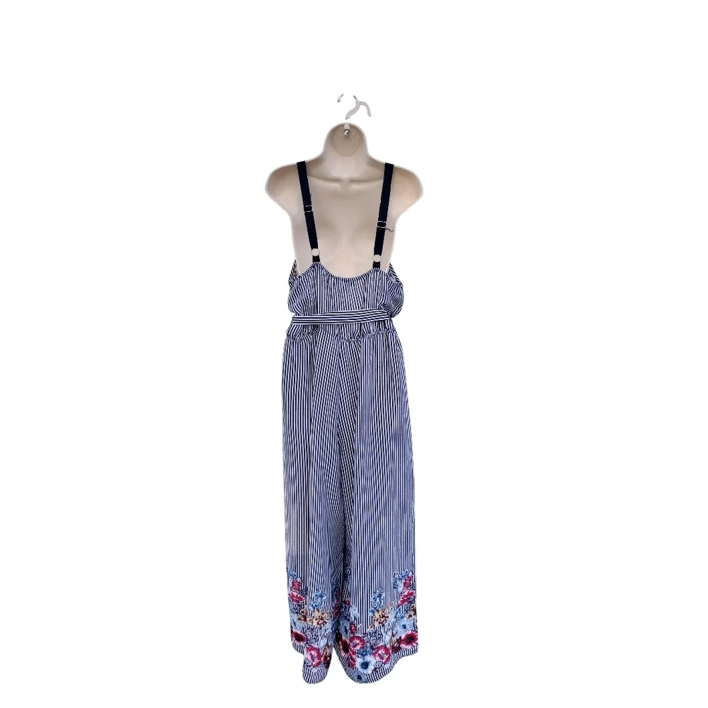Sequin Hearts Blue Striped Floral Polyester Jumpsuit Size L - Picture 3 of 8
